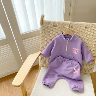 China 2022 Washable Two Piece Sets Cotton Sweatshirt Pants Autumn Casual Colth Sets Winter Solid Color Design Kids Toddler Boys Girls for sale