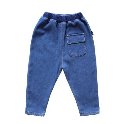 China Wholesale Breathable Fleece Striping Blue Jeans Pants For 1-8 Years Kids Boys Denim Pants Baby Boy Jeans Korea Winter Carrot Pants for sale