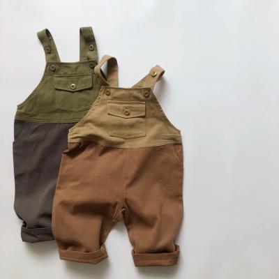 China 2022 Loose Children's Sping Suspenders Trousers Baby Boy Girls Retro Solid Color Breathable Overalls For Children for sale