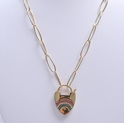 China New Women Zirconia Necklace FASHIONABLE Brass Stone Lock Pendant 18k Gold Plated Chain Necklace Fashion Jewelry for sale