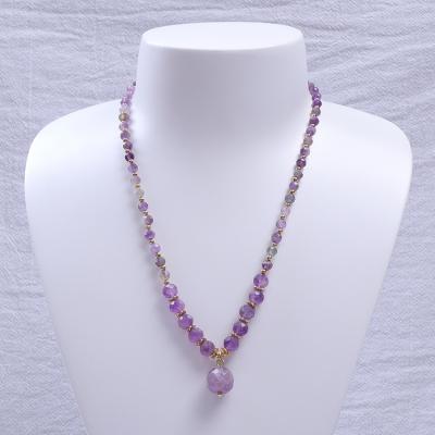 China New FASHIONABLE Custom Amethyst Faceted Natural Stone Beads Crystal Faceted Necklace Fashion Jewelry Pendant Necklace For Women for sale