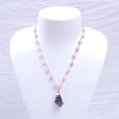 China New Trendy Fine Jewelry Customized Fine Bead Fashion Amethyst Healing Pendant Women Stone Chain Necklace for sale