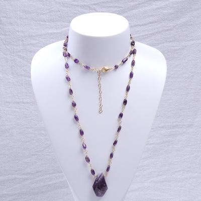 China TRENDY Beads Shape Jewelry Customized Natural Amethyst Healing Pendant Women Stone Chain Necklace for sale