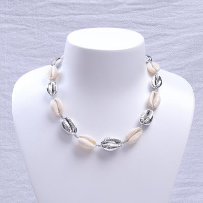 China Natural and Silver Conch Abalone Shell Cowrie Plating Scarf FASHIONABLE Shell Elastic Women Necklace with Rope for sale