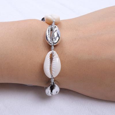 China TREND Jewelry Shell Bracelet New Fashion Silvery Cowrie and Sea Shell Elastic Women Beach Bracelet with Rope for sale