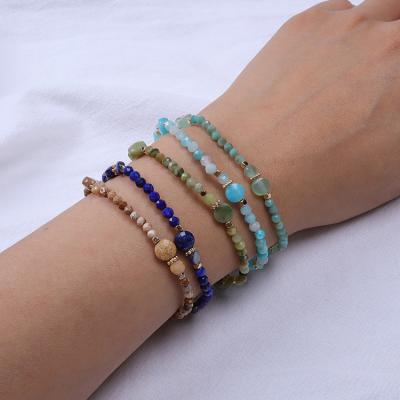 China FASHIONABLE Charm Faceted Natural Lemon Lazulite Amazonite Turquoise Stone Beads Gold Plated Luxury Bracelet Jewelry For Women for sale