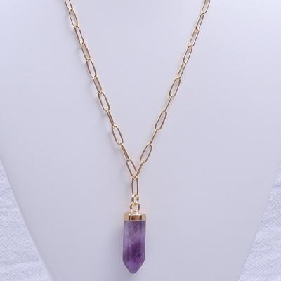 China Fashionable Natural Amethyst 18k Gold Plated Healing Circle Gold Plated Birthstone Jewelry Set Luxury For Women for sale