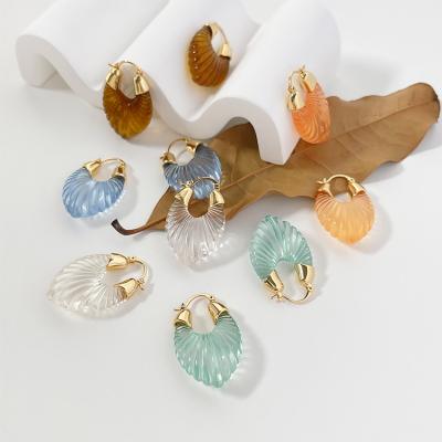 China TRENDY 18k Gold Plated Statement Acrylic Resin Hoop Pastel Earrings, Unique Chunky Resin Hoop Earrings Boho Statement Pastel Earrings for sale