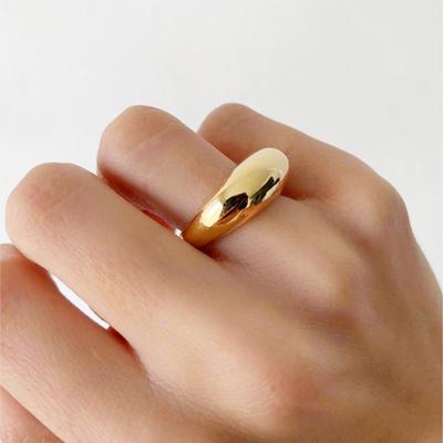 China Chunky Stainless Steel Wide Band Hiphop Gold Dome Band Waterproof Thick Minimalist Ring Gift Waterproof Ring Stacking for sale