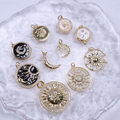 China 2022 Zircon Copper Sun Moon Enamel Pendant Gold Plated Brass Charms For Jewelry Making Necklace Earring Accessories for sale