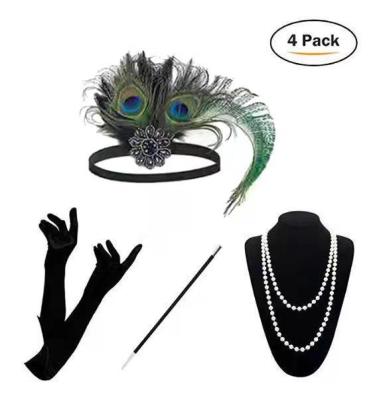 China Other Cheapest Vintage Flapper Headband Screaming Great Gatsby 20s Headpiece With Peacock Feather 1920s Hair Accessories for sale