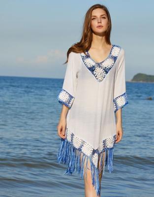 China Breathable Lace Bohemian Summer Floral Crochet Blouse Shift Tunic Women Swimsuit Beach Casual Dress for sale