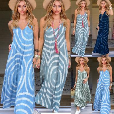 China Anti-Static L145 In Vintage Running Sling Loose Dresses Women Gradient Tie-Dye Striped Casual Bohemian Maxi Dresses for sale