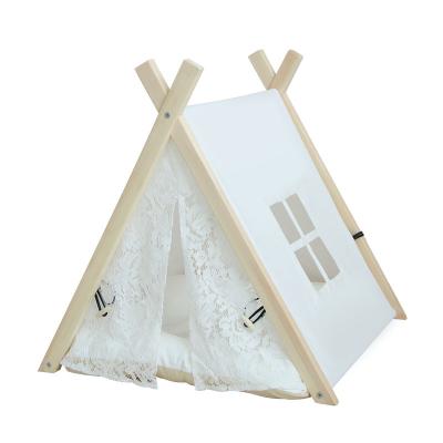 China Sustainable Pet Tent Wooden Pet House Furniture Cat And Dog Canvas Modern Pet House for sale