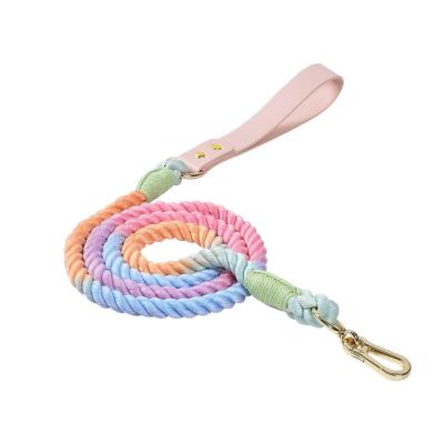 China Custom Viable Colorful Logo Pet Collars Cotton Rope Dog Leashes for sale