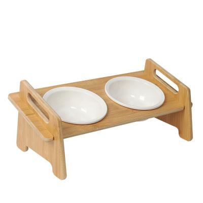 China Sustainable Factory Supply Bamboo Shelf Pet Bowl Cat Feeder for sale