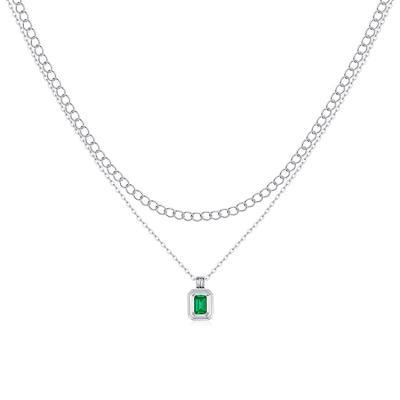 China CLASSIC Brilliant Cut Green Lab-Raised Green 925 Sterling Silver Bezel Setting 6mm*4mm Square Necklaces for sale