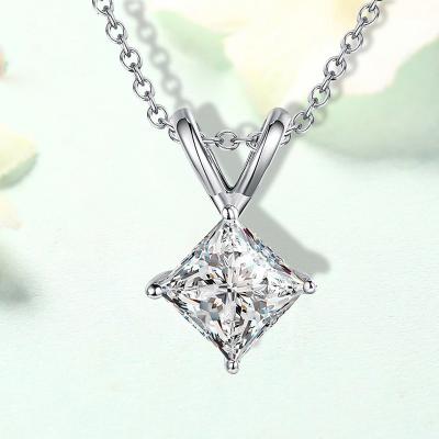 China New Design Trendy Simple Style 2ct Diamond 18k White Gold Princess Cut Solid Necklace For Women for sale