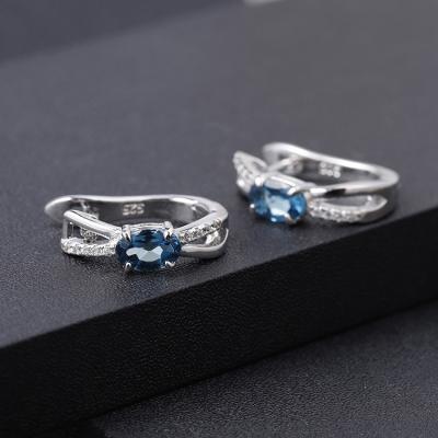 China FASHIONABLE luxury natural gemstone london blue topaz earring jewelry 925 silver huggie stud earrings women for sale