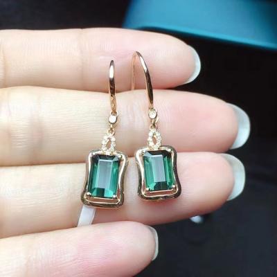 China FASHIONABLE Green Green Women's Natural Tourmaline Gemstone Drop Earring Jewelry2.95ct 18k Gold Drop Earrings for sale