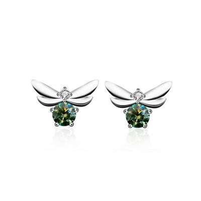 China Fantasy Jewelry TRENDY Butterfly Shape Round Cut 50 Sterling Silver Stud Earring Moissanite 925 White Green Dot for sale