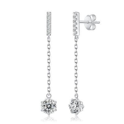 China FASHIONABLE Accessories High Quality Women Long Chain Drop Earrings 925 50 Point Snowflake Dangle Moissanite Stud Diamond Earring for sale