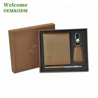 China Agriculture ISO BSCI LVMH Factory Souvenir Men's Wallet Gift Sets For Business Man With Pen And Key Chain for sale