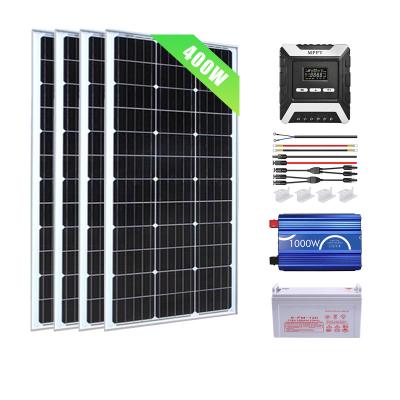 China Home 400W 12V outdoor power system Mono Solar Panel with 60A Solar Charge Controller + Inverter + Battery for sale