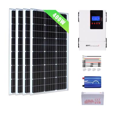 China Home 400W 12V outdoor power system Mono Solar Panel with 60A Wifi Solar Charge Controller  + Inverter + Battery for sale