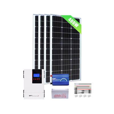 China Home Complete Solar Kit wholesale 400W 12V Mono Panel with 60A  Solar Charge Controller + inverter + battery for House shed outdoor for sale