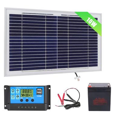 China Home 10W Off Grid mini outdoor power system with 10W Poly Solar Panel + 10A Solar Charge Controller  + Cable + Battery for sale