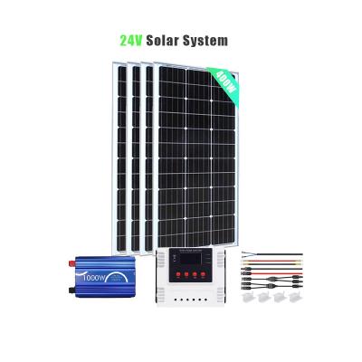 China Home Good Price Solar Power System wholesale 400W 24V Mono Panel with 30A  PWM wifi Solar Charge Controller + inverter for House Shed for sale