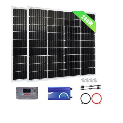 China Home 240W outdoor power system Half Cut Mono Solar Panel with 30A MPPT Solar Charge Controller  + 600W Inverter for sale