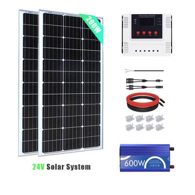 China Home 200W 24V outdoor power system Mono Solar Panel with 30A Wi-Fi PWM Solar Charge Controller + 600W Inverter for sale