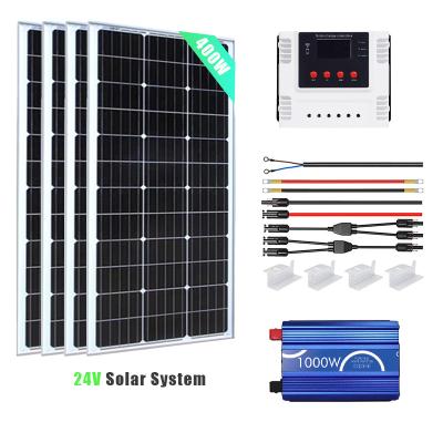 China Home 400W 24V outdoor power system Mono Solar Panel with 30A Wi-Fi PWM Solar Charge Controller + 1000W Inverter for sale