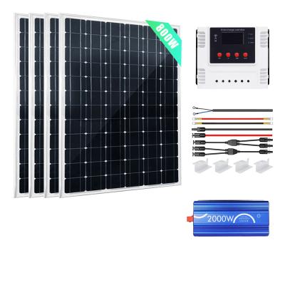 China Home 800W 24V outdoor power system Mono Solar Panel with 60A PWM Wi-Fi Solar Charge Controller + 2000W Inverter for sale