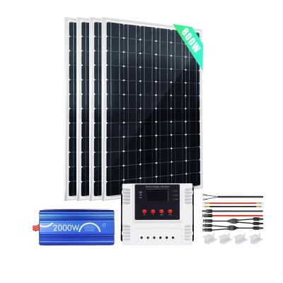 China Home Convenient Mounting Solar Home System wholesale 800W 24V Mono Panel with 60A Wi-Fi PWM Solar Charge Controller + 2000W Inverter for sale