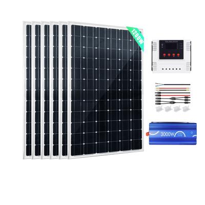 China Home Design Solar Power System producer 1200W 24V Mono Panel with 60A Wi-Fi PWM Solar Charge Controller + 3000W Inverter for House Sh for sale