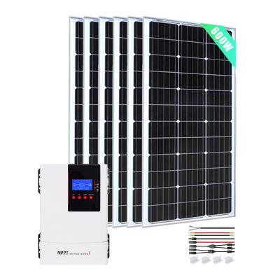 China Home MPPT wifi Solar Home System supplier 600W 24V Mono Panel with 60A  Controller + inverter for House Shed for sale