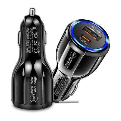 China Mobile Phone Factory PD 38W Adapter QC3.0 18W+PD 20W USB+Type-C Custom Fast Charging Car Charger Adapter 2 Ports Travel For iPhone 1 for sale