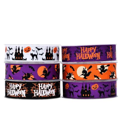 China Grosgrain Printed Halloween Ribbon With Logo For Gift Wrap Party Decorative for sale