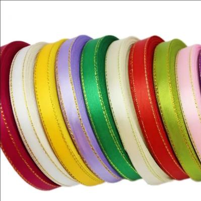 China High Tenacity Satin Ribbons Pink Golden Edge Ribbon Hholesale Gift Packaging Ribbons for sale