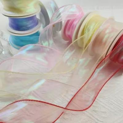 China Custom Solid Color Sheer Chiffon Pink Silk Organza Ribbon voor trouwcadeauverpakking Te koop