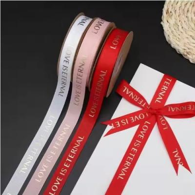 China Polyester Letters Classic Eternal Love Thread Ribbon Roll for Bouquet and Gift Wrapping for sale