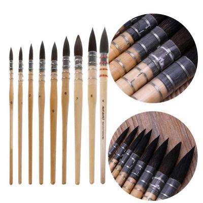 China Cepillos de bambú de la acuarela de pintura del pelo de la ardilla de la pintura al óleo de acrílico del cepillo 8pcs en venta