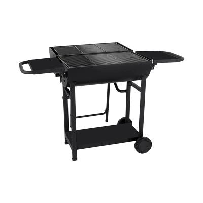 China Easily Assembled Outdoor F-16 KEYO Double Side Warp Barrel Garden Cart Charcoal BBQ Grill with Double Side Shelf and Bottom Shelf for sale