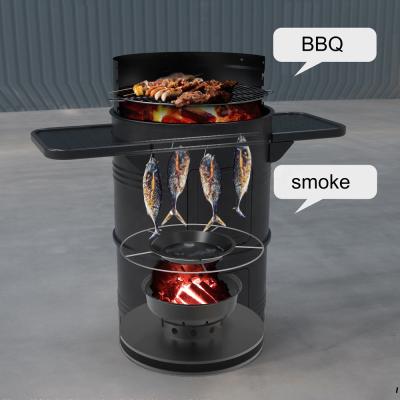 China Easily Assembled 20 Inch Drum Barrel Smoker Vertical BBQ Smoker BBQ Grills With Side Table for sale