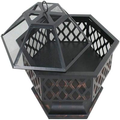 China Portable Steel Fire Pit Hex Shaped Black Steel Wood Burning Fire Pit With Fire Bowl for sale