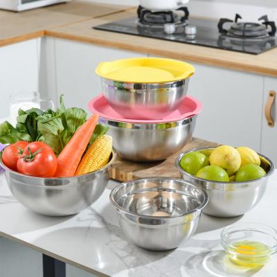 China Sustainable 5pcs Stainless Steel Salad Bowl For Mixing With Lid for sale