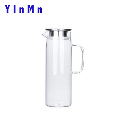 China Sustainable Fine Design Tall Glass Water Kettle With Stainless Steel Lid With Glass for sale